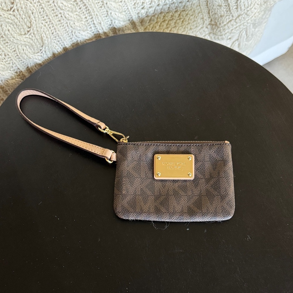 Brown Michael Kors Wristlet with Gold Accents
